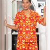 New Lesley Evers Zoey Pajama Set Mod Hearts Orange