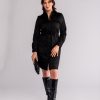 New Lesley Evers Maya Shirtdress Black Faux Suede