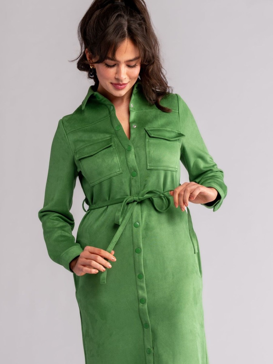 Hot Lesley Evers Maya Shirtdress Green Faux Suede