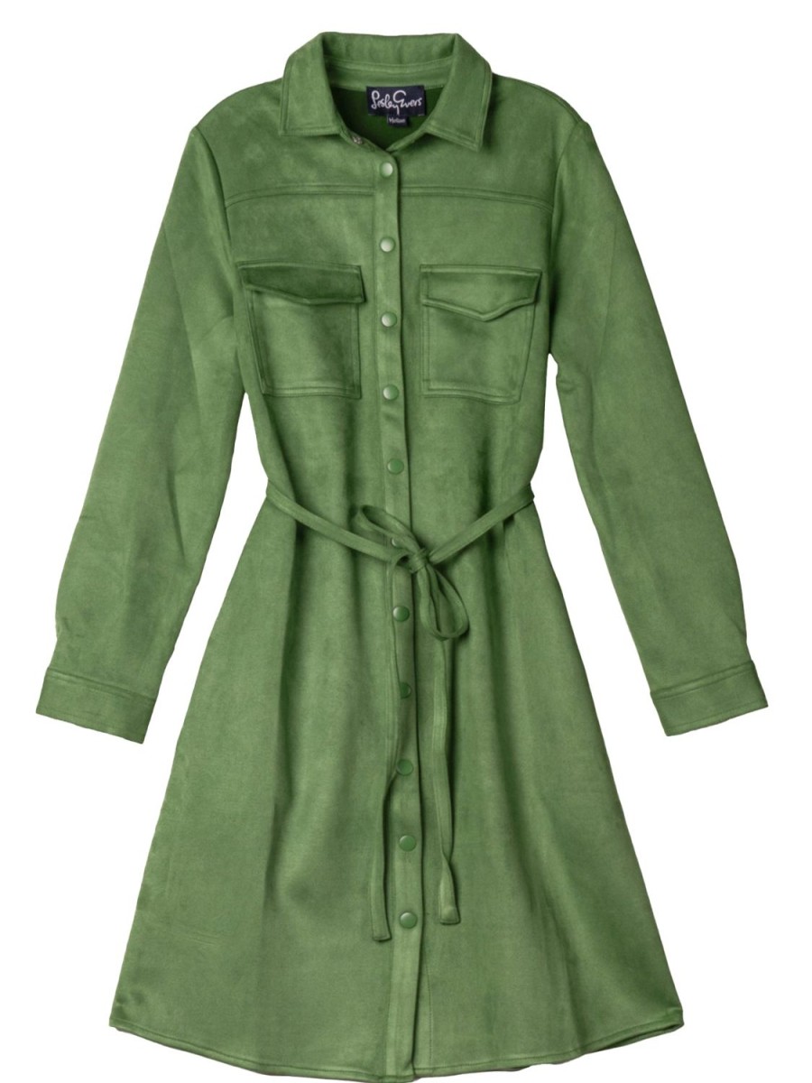 Hot Lesley Evers Maya Shirtdress Green Faux Suede