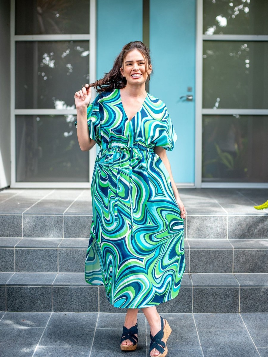 Hot Lesley Evers Tegan Caftan Pinwheel Blue & Green