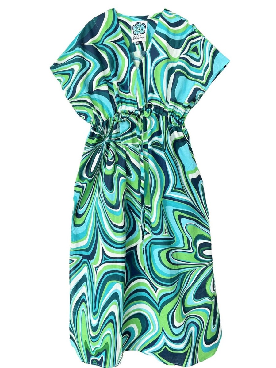 Hot Lesley Evers Tegan Caftan Pinwheel Blue & Green