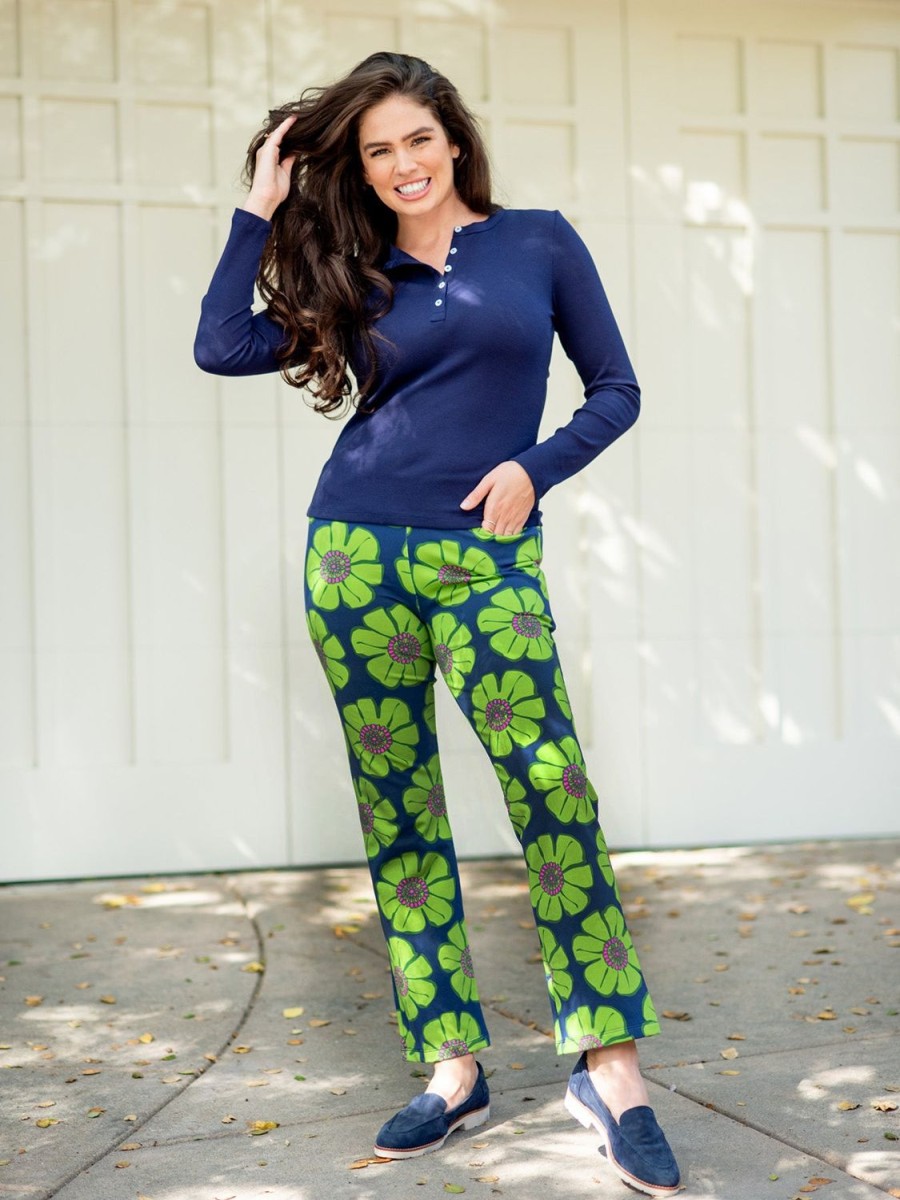 Hot Lesley Evers Audrey Pant Blooms Green And Navy