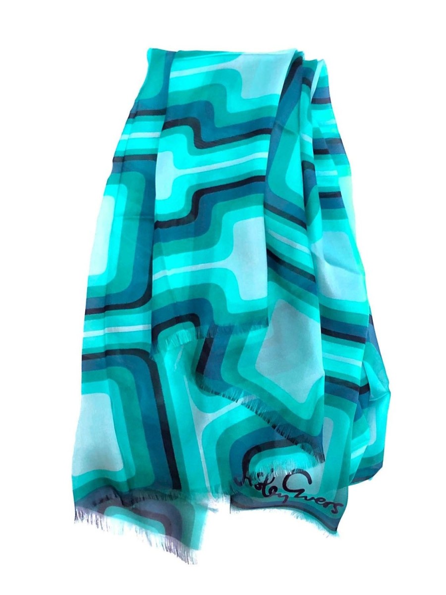 New Lesley Evers Esme Silk Scarf Aqua Ribbon