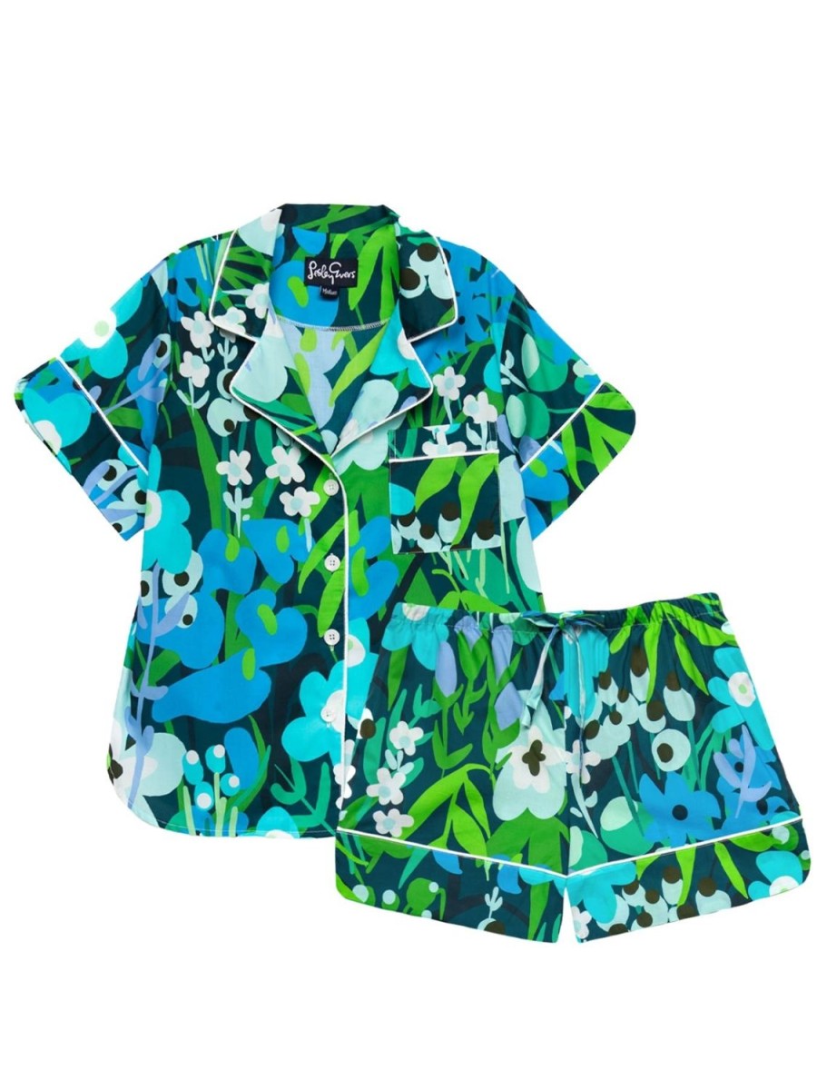 Clearance Lesley Evers Zoey Pajama Set Garden Oasis Blue