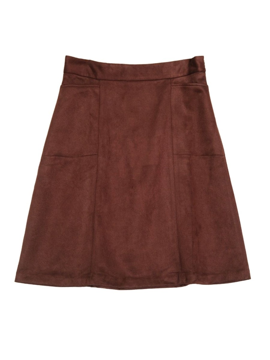 Clearance Lesley Evers Greta Skirt Brown Faux Suede