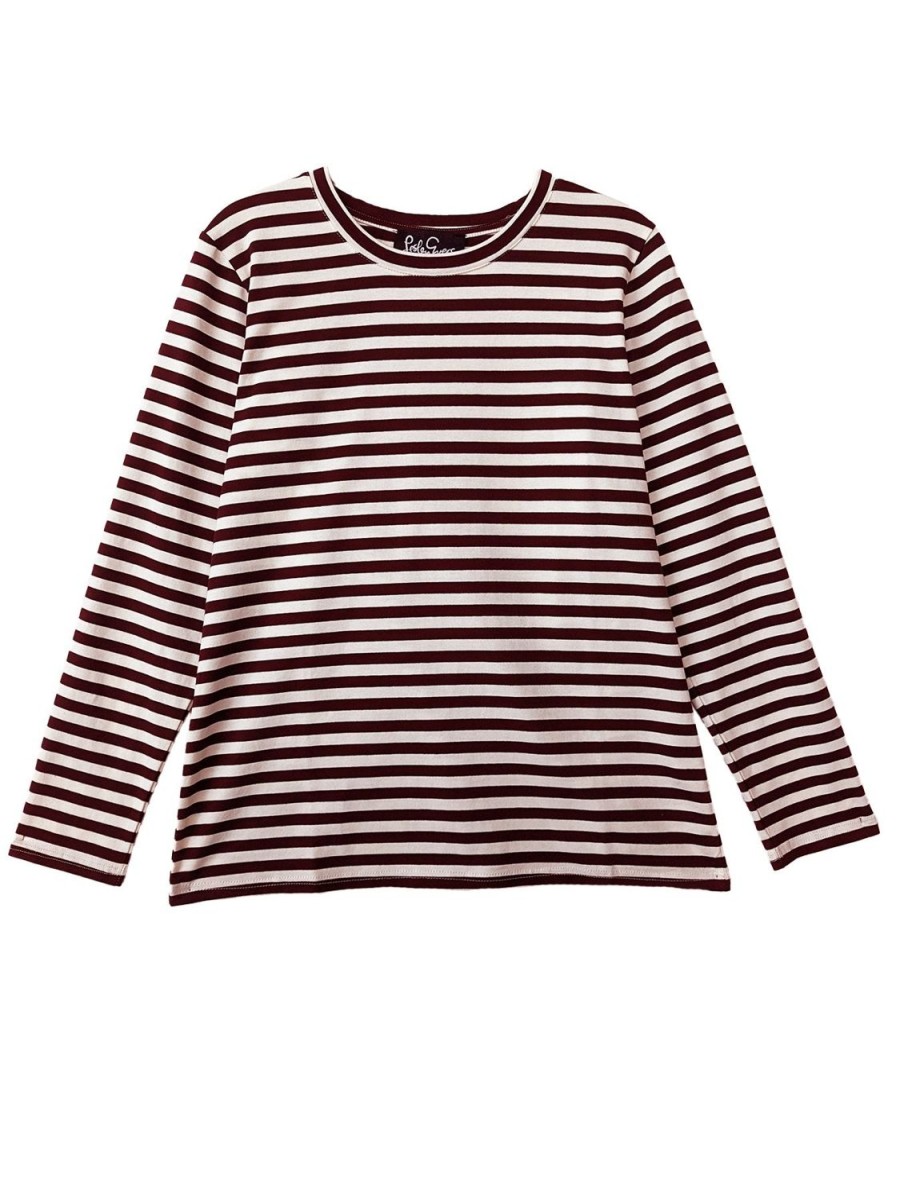 New Lesley Evers Jeanette Tee Burgundy Stripe