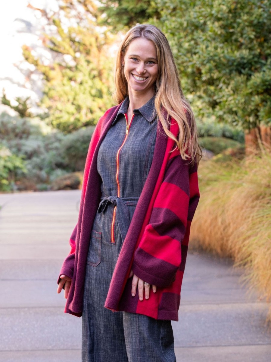 Hot Lesley Evers May Cardigan Burgundy Stripe