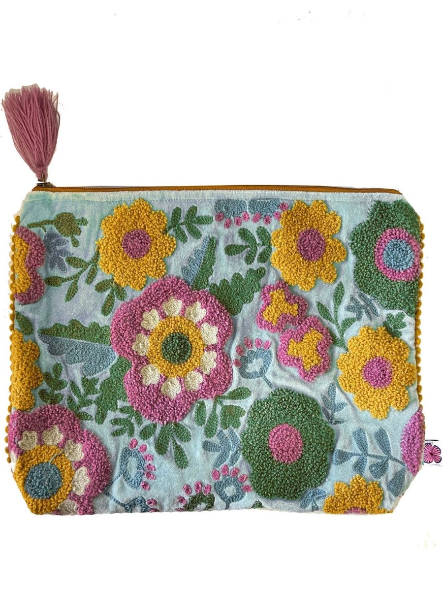 Clearance Lesley Evers Pink And Gold Flower Large Pouch