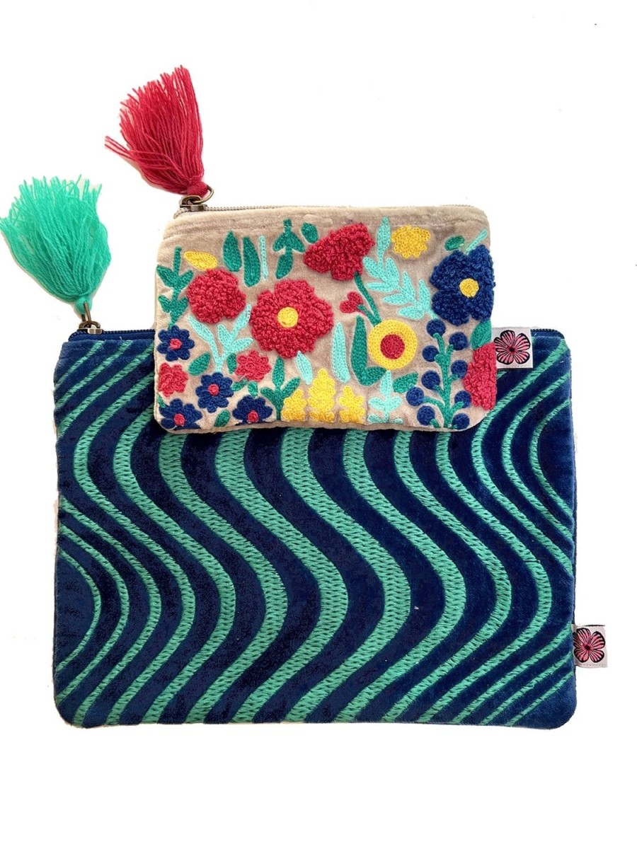 New Lesley Evers Wildflower Velvet Pouch Set