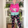 Online Lesley Evers Milly Velvet Pant Pink Rose Embroidery