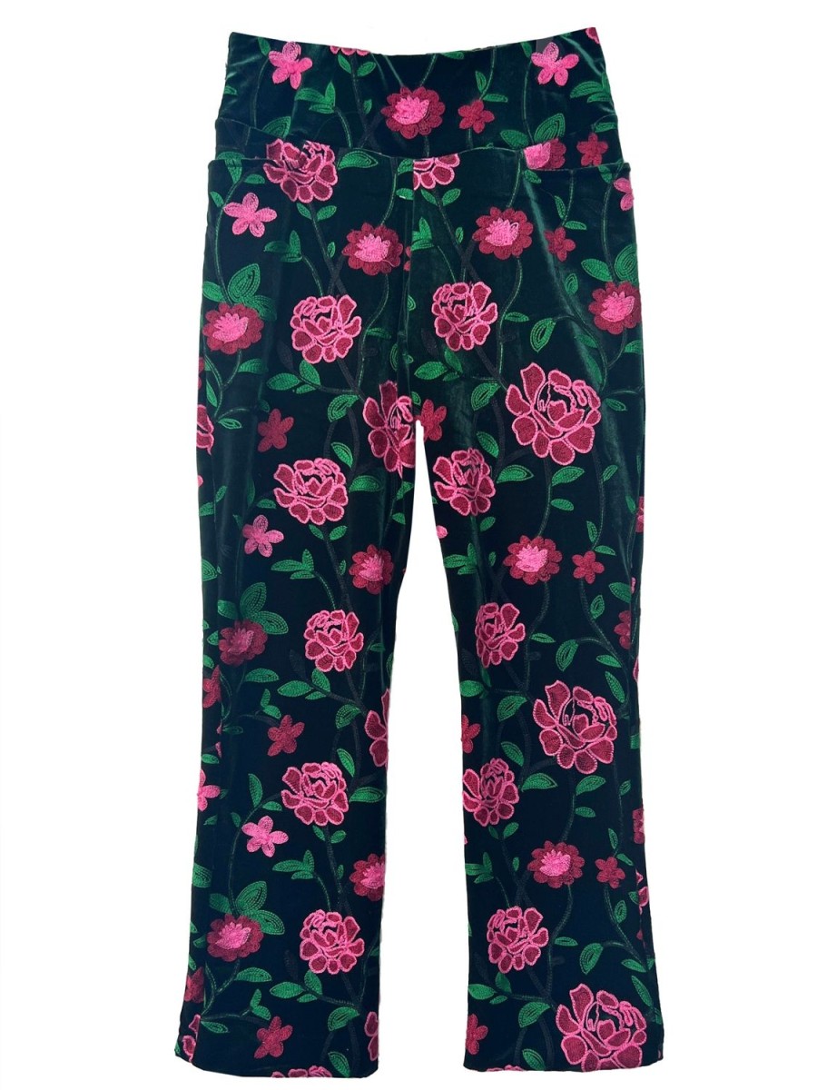 Online Lesley Evers Milly Velvet Pant Pink Rose Embroidery