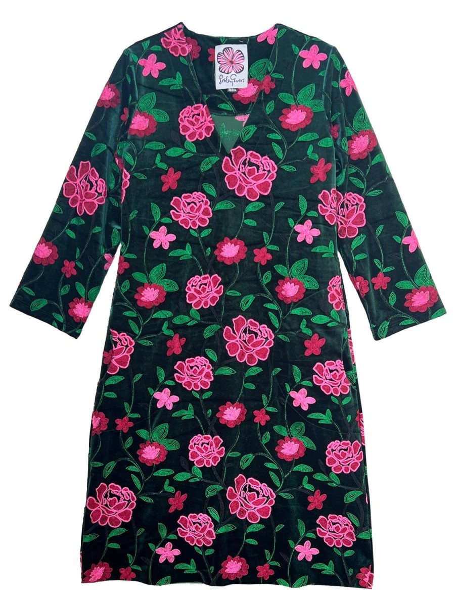 Best Lesley Evers Daphne Velvet Dress Pink Rose Embroidery