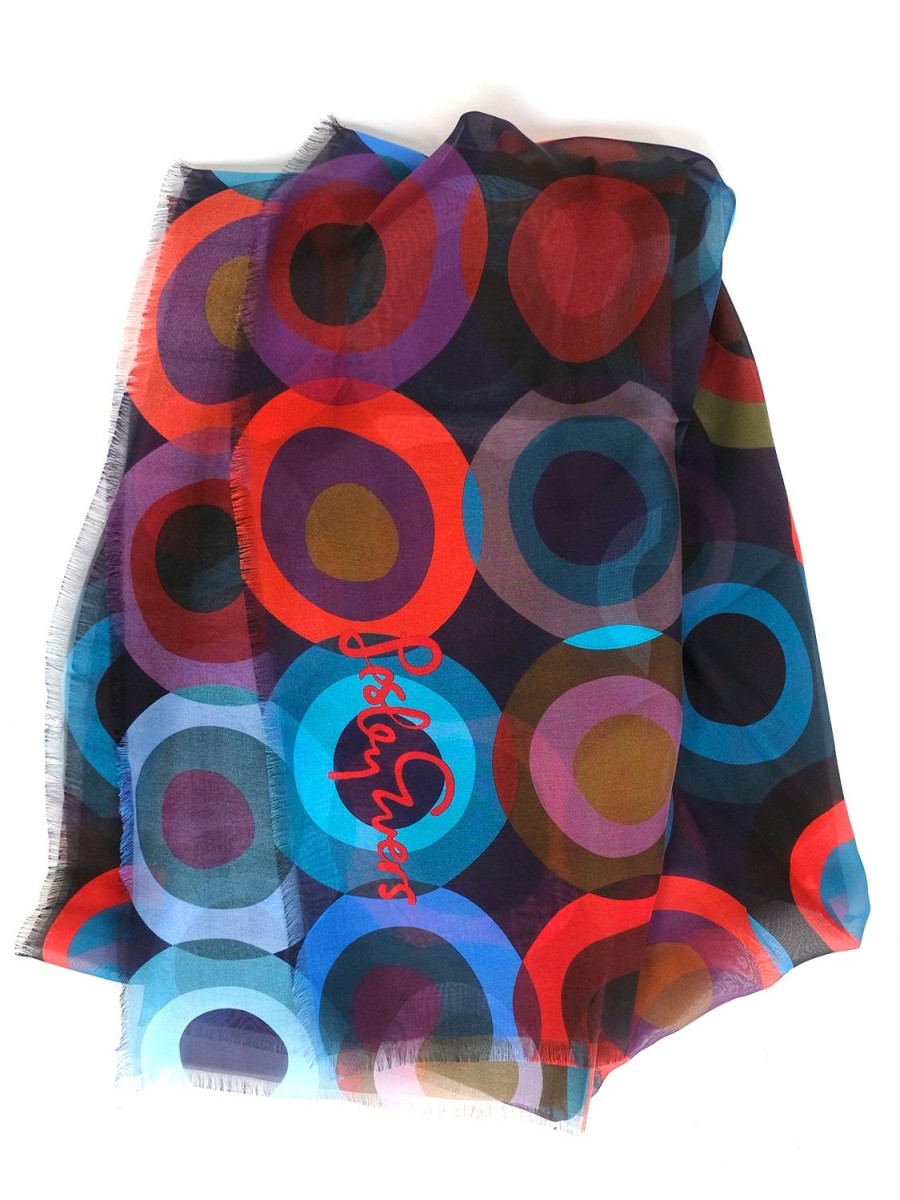 New Lesley Evers Esme Silk Scarf Circles Dark