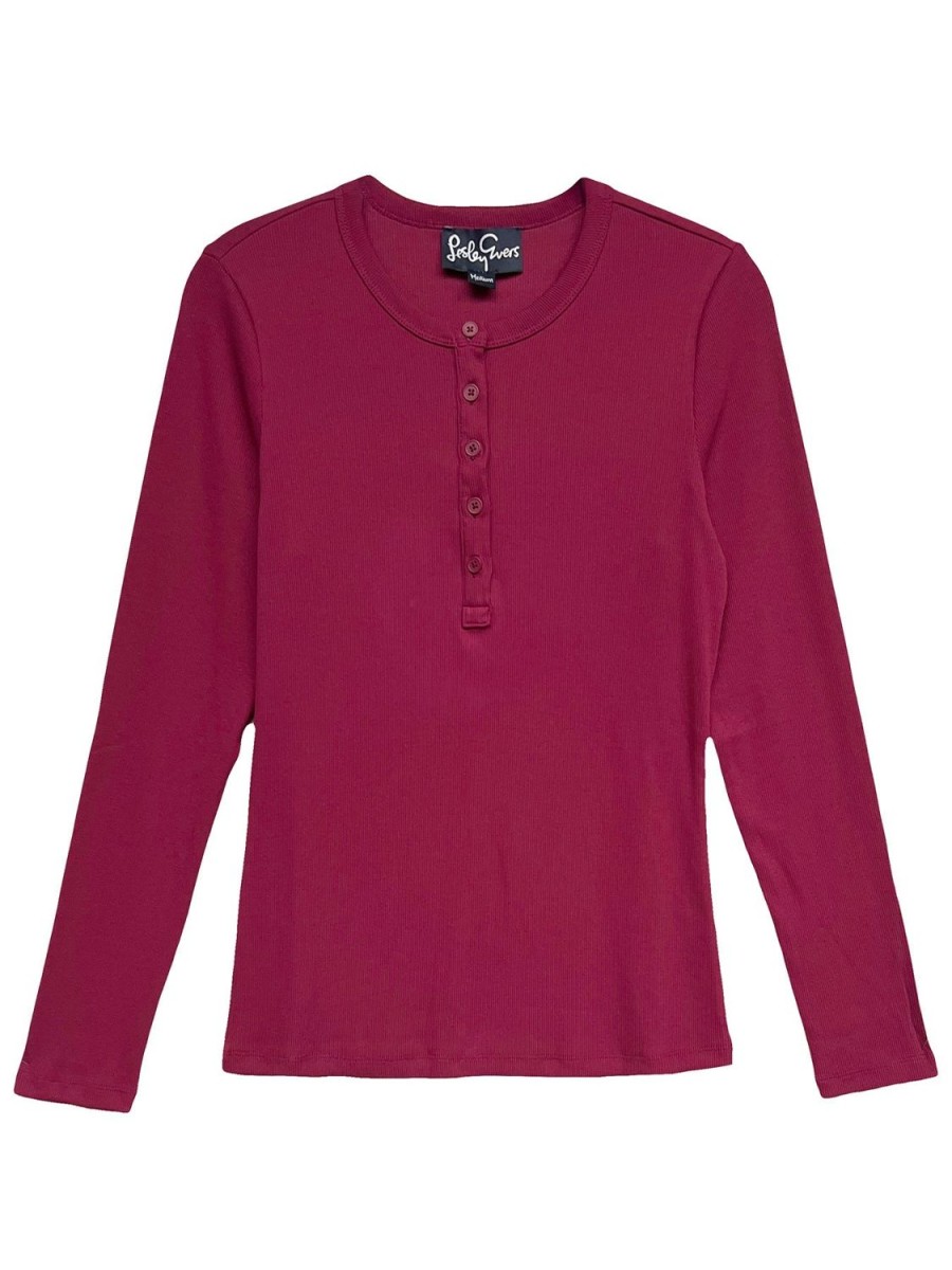 Wholesale Lesley Evers Cora Henley Tee Burgundy Rib