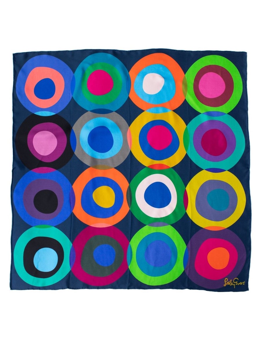 Hot Lesley Evers Lillian Silk Twill Scarf Circles Navy