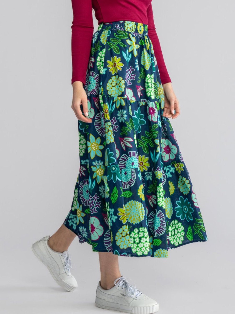 Best Lesley Evers Claudia Maxi Skirt Dazzle Flower Navy