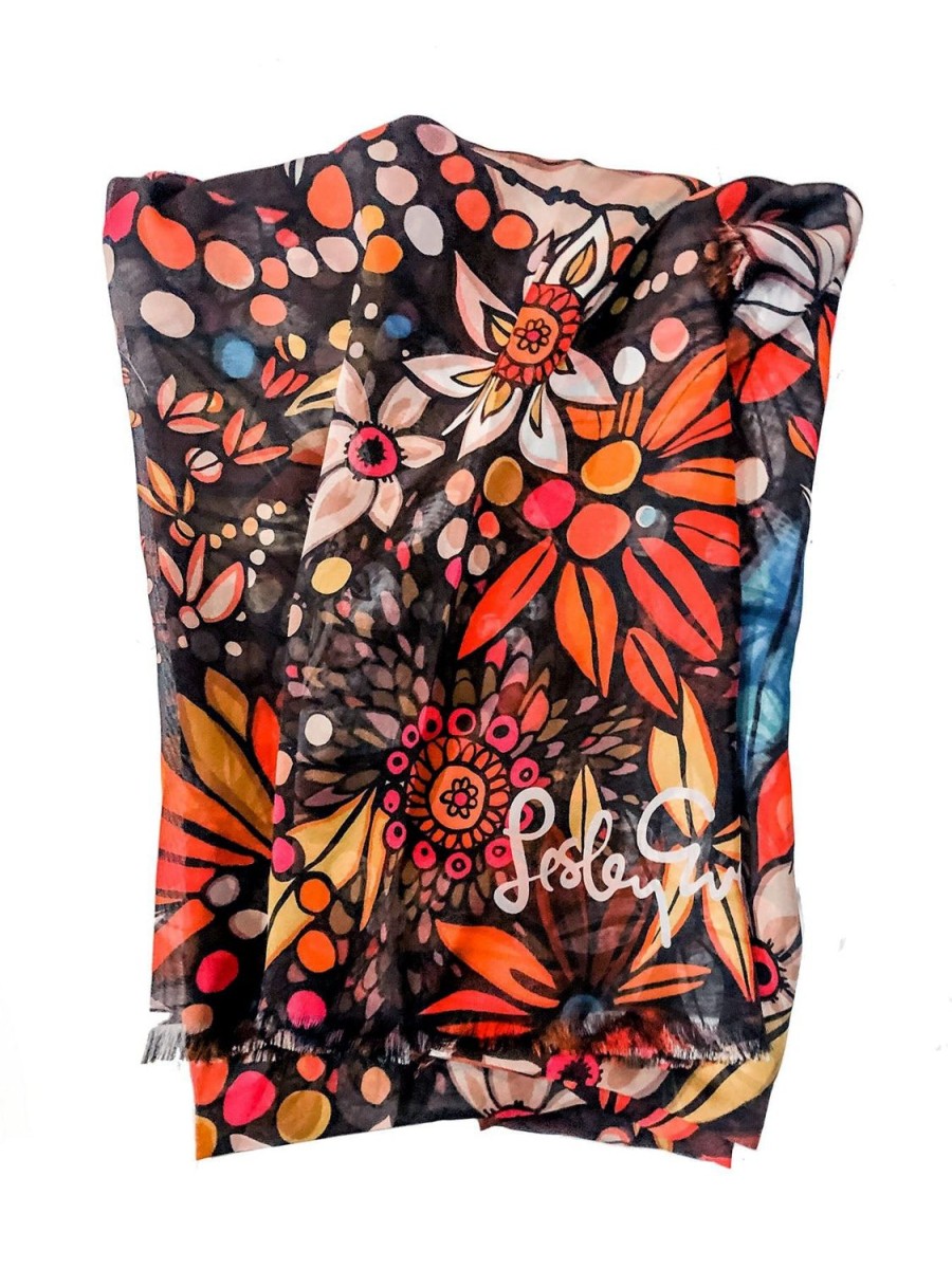 Online Lesley Evers Esme Silk Scarf Vintage Floral Brown