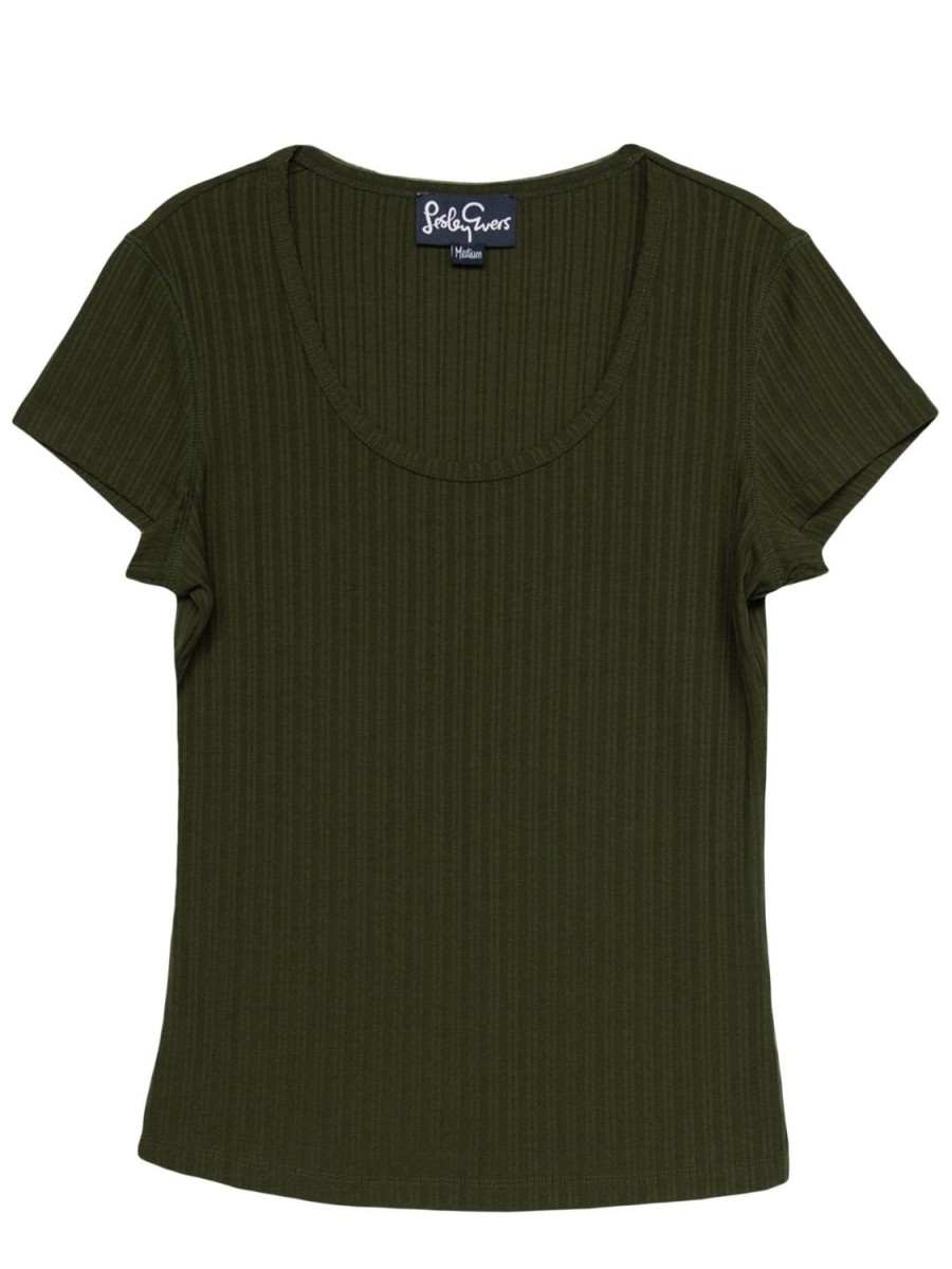 New Lesley Evers Irene Rib Tee Dark Olive