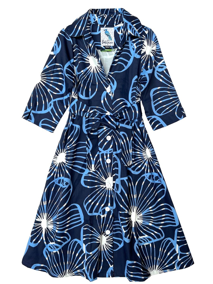 New Lesley Evers Clementine Shirtdress Navy Primrose