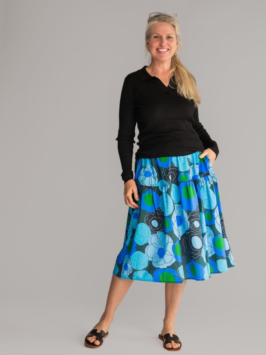 Hot Lesley Evers Calista Skirt Flower Charm Blue