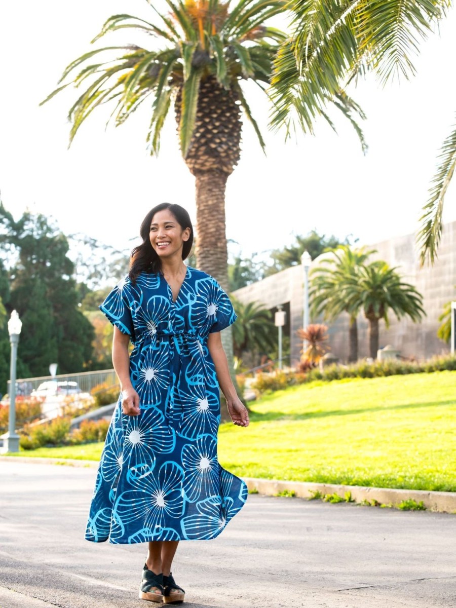 New Lesley Evers Tegan Caftan Navy Primrose