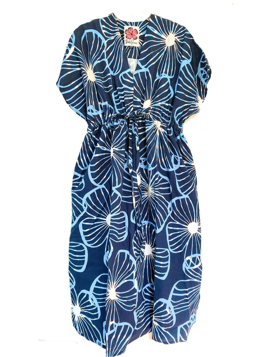 New Lesley Evers Tegan Caftan Navy Primrose