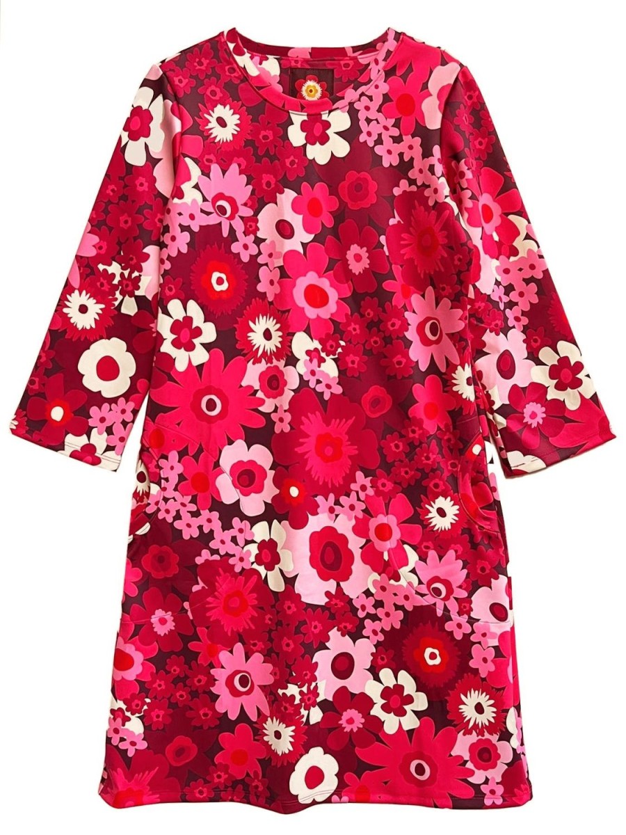 Clearance Lesley Evers Arden Dress Flower Power Burgundy