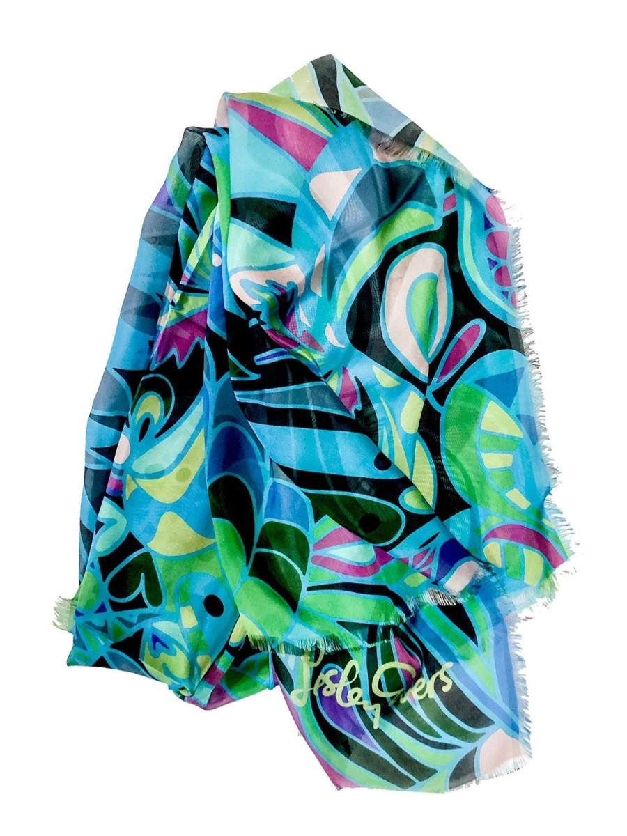 Wholesale Lesley Evers Esme Silk Scarf Shakalaka Blue