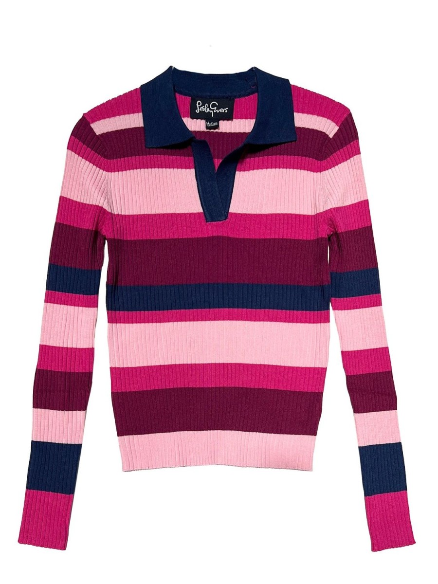 Clearance Lesley Evers Taylor Knit Top Pink Stripe