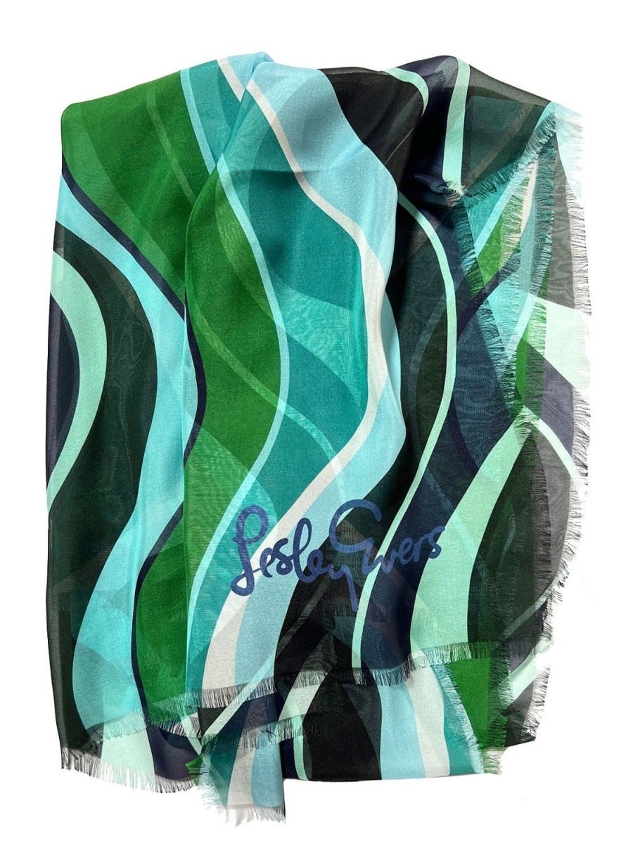 Hot Lesley Evers Esme Silk Scarf Green Wave