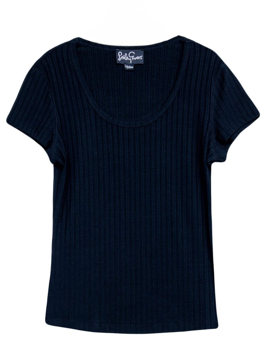 New Lesley Evers Irene Rib Tee Navy