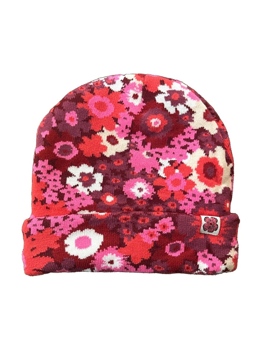 Best Lesley Evers Beanie Flower Power Burgundy