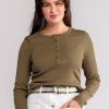 Clearance Lesley Evers Cora Henley Tee Dark Olive Rib