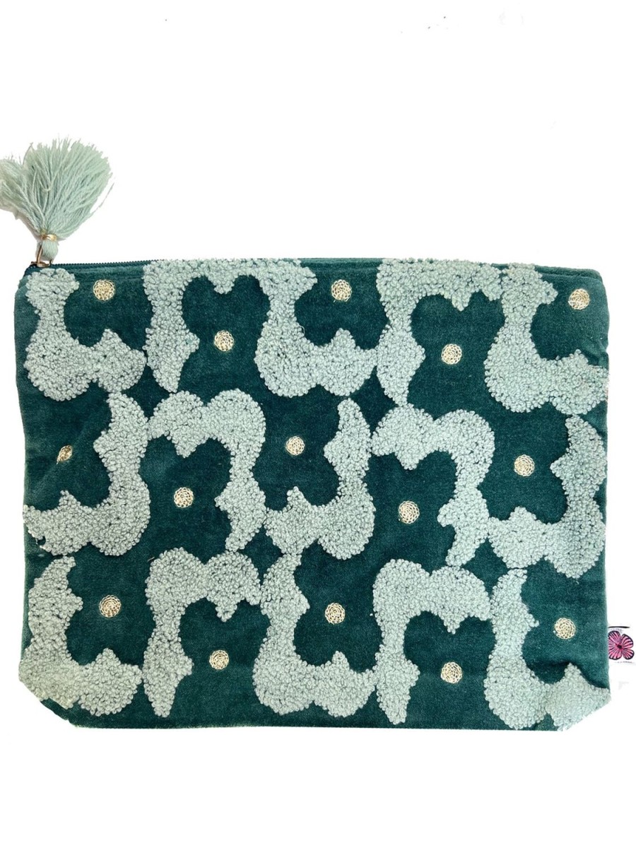 Wholesale Lesley Evers Teal Geo Flower Large Pouch