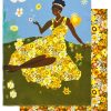 New Lesley Evers Yellow Flower Power Lady Dishtowel Set