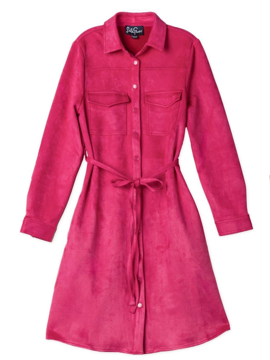 Clearance Lesley Evers Maya Shirtdress Magenta Faux Suede